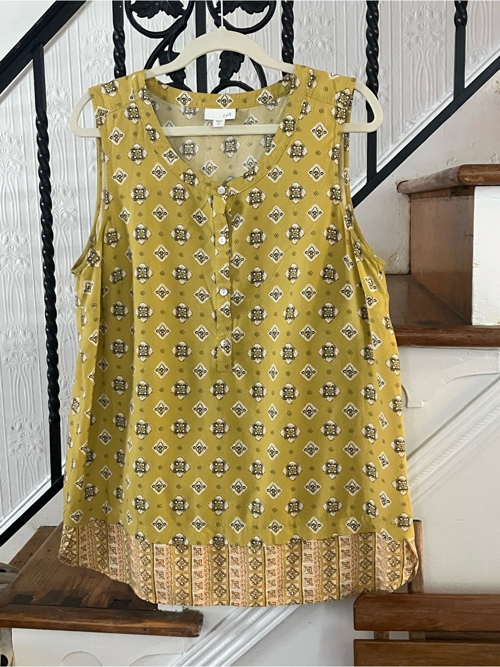 J. Jill sleeveless bohemian yellow print tunic shirt top women's L large TALL